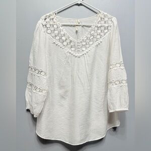 #1) Grand & Greene White Lace Accent Blouse